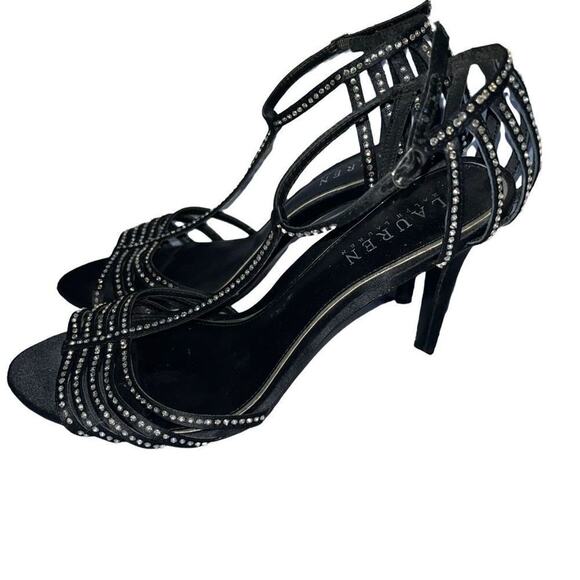 Lauren Ralph Lauren black strap heel sandals with rhinestones 8 - Picture 2 of 6
